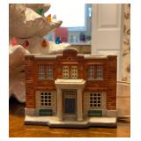 Vintage 18" White Ceramic Christmas Tree & Mayberry Courthouse By Hawthorn & Reindeer Trinket-box - 