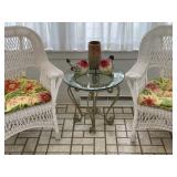 Pair Resin Wicker Patio Chairs - 36.5"H x 29.5"W x 20.5"D - $120