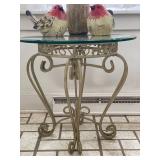 Wrought Iron Beveled Glass Top Round Table - 21"H x 22"W x 22"D - $75