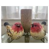 2x Resin Decorative Birds & A 10"H Pottery Vase - $25