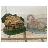 Cast Iron Cottage & Swan Door Stoppers - $30 Pair 