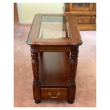 Vintage Side Table W/Beveled Glass Top Insert - 23"H x 13.5"W x25"D - $60