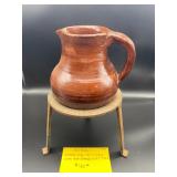 Glazed Jug W/Iron Stand