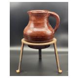 Glazed Jug W/Iron Stand