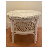 White Natural Wicker Side Table - 18"H x 20"Dia.