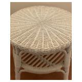 White Natural Wicker Side Table - 18"H x 20"Dia.