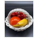 Handmade & Painted Italy Vtg Ceramic Fruit Basket 