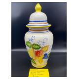 Faral Ceramic Handprinted Portugal Tall Lidded Vase 