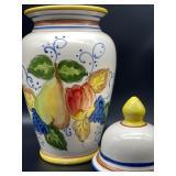Faral Ceramic Handprinted Portugal Tall Lidded Vase 