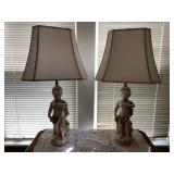 Vintage Figural Grechian Maiden/Girl Putti Plaster Chalkware Lamps W/Shade 
