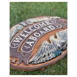 Solid Wood "Welcome Aboard" Sign 3D Relief 