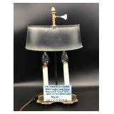 Vintage Frederick Cooper Brass Double Candlestick Bouillotte Style Desk Lamp W/Tole Brass Shade 