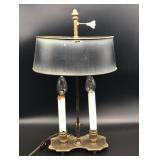 Vintage Frederick Cooper Brass Double Candlestick Bouillotte Style Desk Lamp W/Tole Brass Shade 