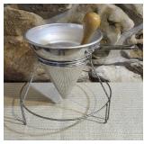 Vintage Aluminum Cone Strainer With Stand
