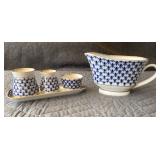 Imperial Russian Lomonosov Cobalt Net Spice Tray & Gravy Boat