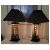 Pair Of Black Glass Light Up Lamps
