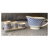 Imperial Russian Lomonosov Cobalt Net Spice Tray & Gravy Boat