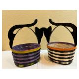 Two Longaberger Baskets With Wooden Cat Handles