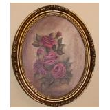 Oil Painting Of Roses In A Oval Frame