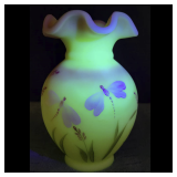 Fenton Pink Burmese Uranium Dragonfly Vase-JN