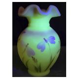 Fenton Pink Burmese Uranium Dragonfly Vase