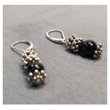 Sterling() & 14K Drop Earrings WBlack Stone