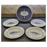 Set Of 4 LA Mer Porcelain Fish Plates