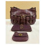 Authentic Dark Purple Coach Handbag, Wallet & Coin Purse