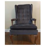 Blue Velvet Chair - Queen Anne Style