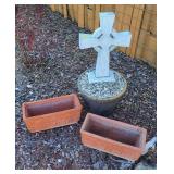 Resin Cross In Plastic Planter