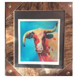 Colorful Cow In A Leather And Cowhide Frame