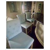 Gorgeous tuffed powder blue barstools (bar height) with washed sandalwood legs.