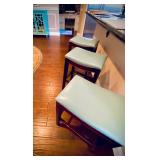 Restoration Hardware barstools. Stunning Tiffany/powder Blue leather with studs and dark Walnut legs