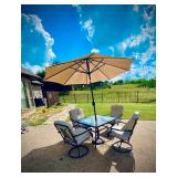Outdoor table/ 4 chairs & umbrella. Beautiful blue sky not included