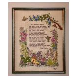 Hand Stiched Poem on Linen