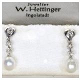 18kwg 7x9mm High Luster Pearl Drop Earrings (3) 3mm Diamonds approx. 1”L; 5.2gms, $175 OBO 