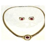 18k 16” 4mm Cobra Necklace 4x6mm Cabochon RUBY Diamond Halos Matching Earrings 35.20gm $1,800 OBO
