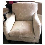 Crate & Barrel Custom Upholstered Embroidered Club Chair, 36Dx32W; some loose threads $125