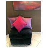 Custom Sueded Cotton Studded Ottoman $25; 3 Custom Decorator Pillows $16set