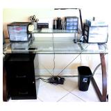 Tempered Glass Desk with Metal Arc Legs, Black  Removable Desk Top Glass Shelf 
