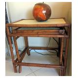 Pair of Bamboo Wicker Stacking Tables $65, Painted Horse on Carved Gourd $45