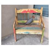 Mexican Pine Hand Painted Rustic Bench $60; Metal Painted Quail $14