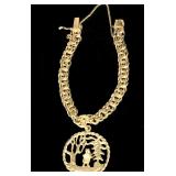 14kyg Double Cable Charm Bracelet with Bear in Forest Holding Cultured Pearl Charm, 34g; $825 14kyg Double Cable Charm Bracelet with Bear in Forest Holding Cultured Pearl Charm, 34g; $825