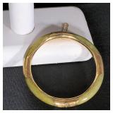 Jade & 14k Gold Bangle, 4 Etched Gold Stations with Gold Interior; 7mm; 7"; Security Chain $275 Jade & 14k Gold Bangle, 4 Etched Gold Stations with Gold Interior; 7mm; 7"; Security Chain $275