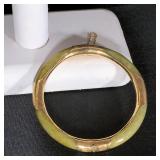 Jade & 14k Gold Bangle, 4 Etched Gold Stations with Gold Interior; 7mm; 7"; Security Chain $275 