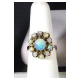 14kyg Opal Daisy Ring, (10) 3mm Opals & 7mm Center Opal; size 7; 5.9g; $175 OBO