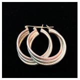 14k Tri- Color Twist Hoop Earrings; 1.25" x 1"; 4.5g; $105