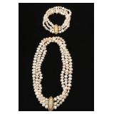 13.5" 3 Strand Freshwater Pearl Choker with 21 Diamonds on 14k Clasp; Matching 7.5" Bracelet $495set