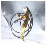 14k MCM Brooch, 6mm Cultured Pearl, (3) .03ct Diamonds, 8.5gm, Signed HR (Herbt Rosenthal) $495 OBO 14k MCM Brooch, 6mm Cultured Pearl, (3) .03ct Diamonds, 8.5gm, Signed HR (Herbt Rosenthal) $495 OBO