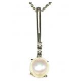 14k MCM Pendant, 7mm High Luster Cultured Pearl, (3) .02ct Diamonds, 17" Cable Chain $175 OBO